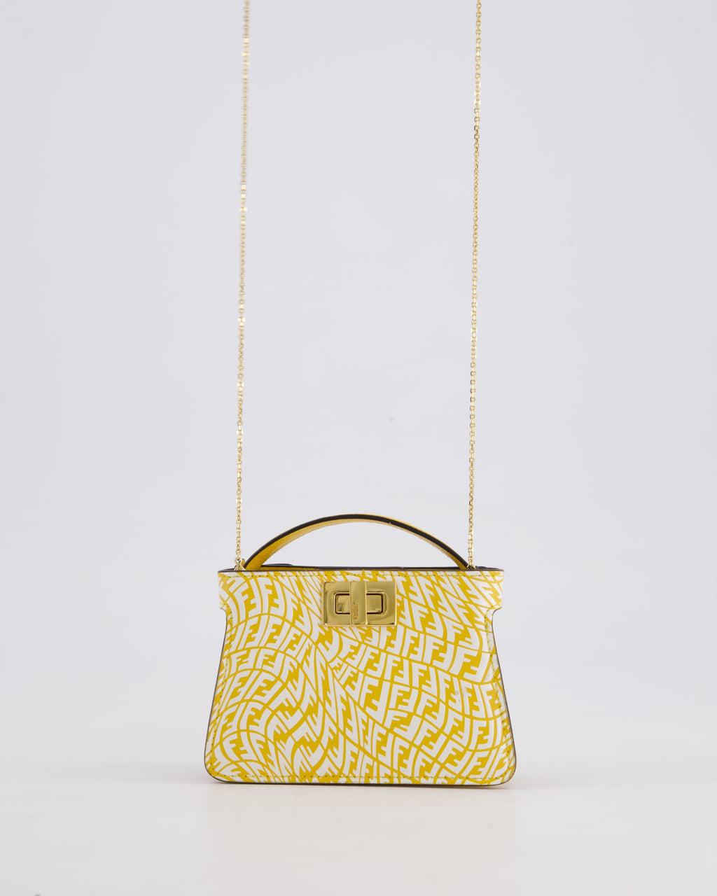 Fendi x Sarah Coleman Yellow Nano Peekaboo Bag with Gold Chain Strap