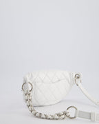 Chanel White Lambskin Leather Bum Bag with Silver Crystal Bead Embellishments and Silver Hardware RRP £4,660