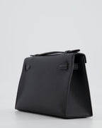 *RARE* Hermès Mini Kelly Pochette Bag in Black Swift Leather with Palladium Hardware