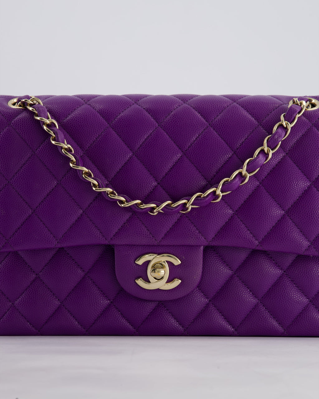 *HOT COLOUR* Chanel Purple Medium Classic Double Flap Bag in Caviar Leather with Champagne Gold Hardware