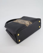 Louis Vuitton Capucines MM Bag in Black Leather and Beige Python Leather with Gold Hardware