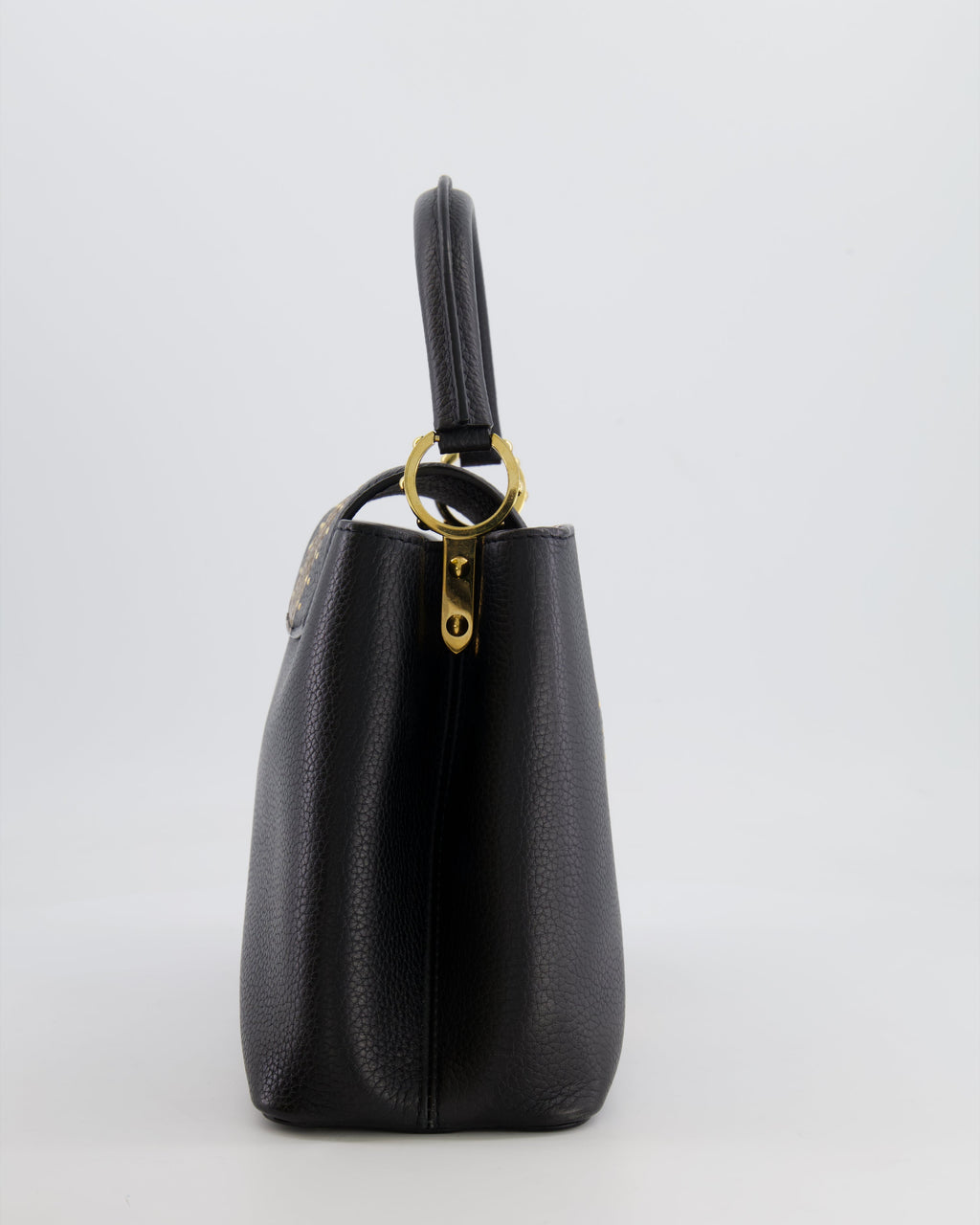 Louis Vuitton Capucines MM Bag in Black Leather and Beige Python Leather with Gold Hardware