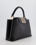 Louis Vuitton Capucines MM Bag in Black Leather and Beige Python Leather with Gold Hardware