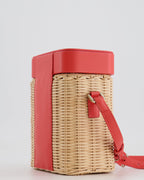 Loro Piana Pink Lambskin Leather and Wicker Crossbody Bucket Bag with Silver Hardware