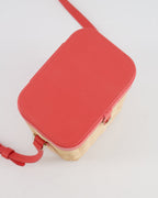 Loro Piana Pink Lambskin Leather and Wicker Crossbody Bucket Bag with Silver Hardware