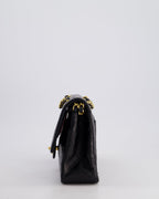 Chanel Vintage Black Classic Medium Double Flap Bag in Lambskin Leather with 24k Gold Hardware