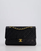 Chanel Vintage Black Classic Medium Double Flap Bag in Lambskin Leather with 24k Gold Hardware