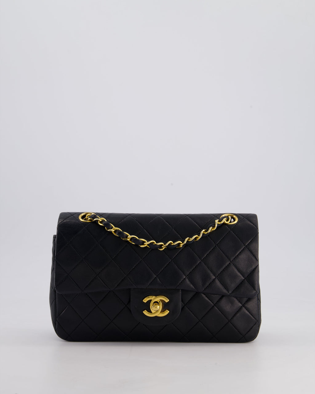 Chanel Vintage Black Small Classic Double Flap Bag in Lambskin Leather with 24k Gold Hardware