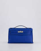 Hermès Kelly Pochette in Bleu Royal Swift Leather with Palladium Hardware