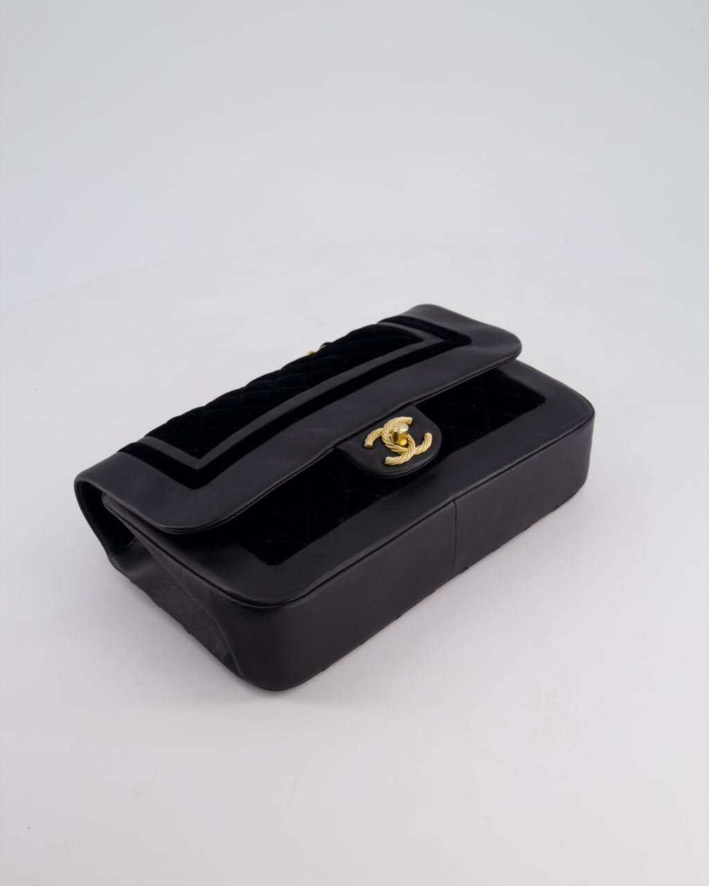 Chanel Black Medium Flap Bag in Lambskin Leather and Velvet with Rope CC Logo Detail