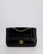 Chanel Black Medium Flap Bag in Lambskin Leather and Velvet with Rope CC Logo Detail