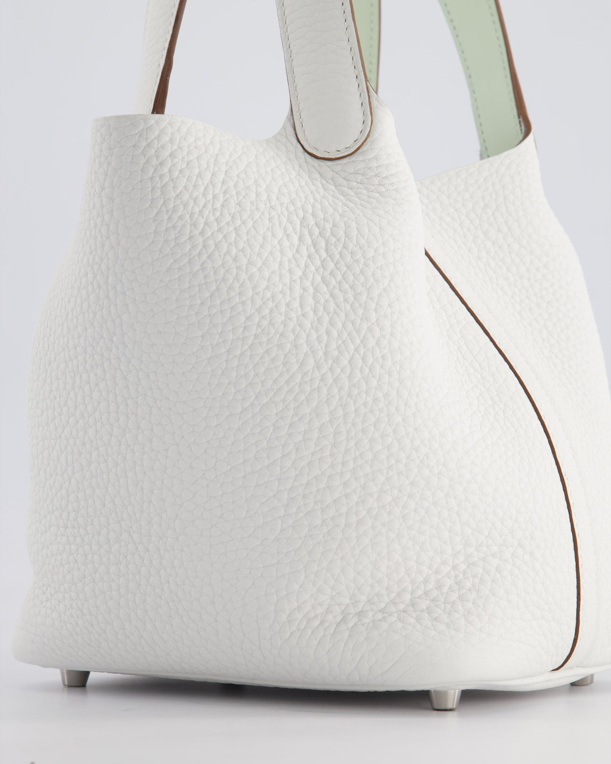 Hermès Picotin Lock Bag 18cm in New White Clemence Leather with Vert Fizz Interior Handles and Palladium Hardware
