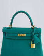 Hermès Kelly Retourne Bag 25cm in Bleu Lagon Togo Leather with Gold Hardware
