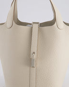 *HOT* Hermès Picotin Lock Bag 18cm in Craie Clemence Leather with Palladium Hardware
