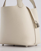 *HOT* Hermès Picotin Lock Bag 18cm in Craie Clemence Leather with Palladium Hardware