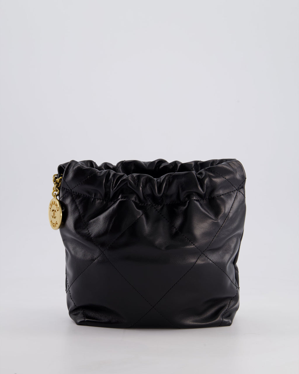 *RARE* Chanel Mini 22 Bag in Black Shiny Calfskin with Gold Hardware and Pearls CC Chain Detail