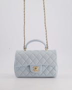 *HOT* Chanel Baby Blue Mini Rectangular Top Handle Bag in Lambskin Leather with Champagne Gold Hardware
