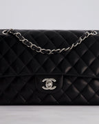 Chanel Black Medium Classic Double Flap Bag in Lambskin Leather with Silver Hardware