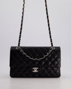 Chanel Black Medium Classic Double Flap Bag in Lambskin Leather with Silver Hardware