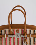 *SUPER HOT & NEW RELEASE* Hermès Birkin Shoulder Light 29cm Bag in Ecru, Beige, Rose Pop, Noir Broderie Couverture Rayure Toile H Canvas & Fauve Swift Leather with Palladium Hardware