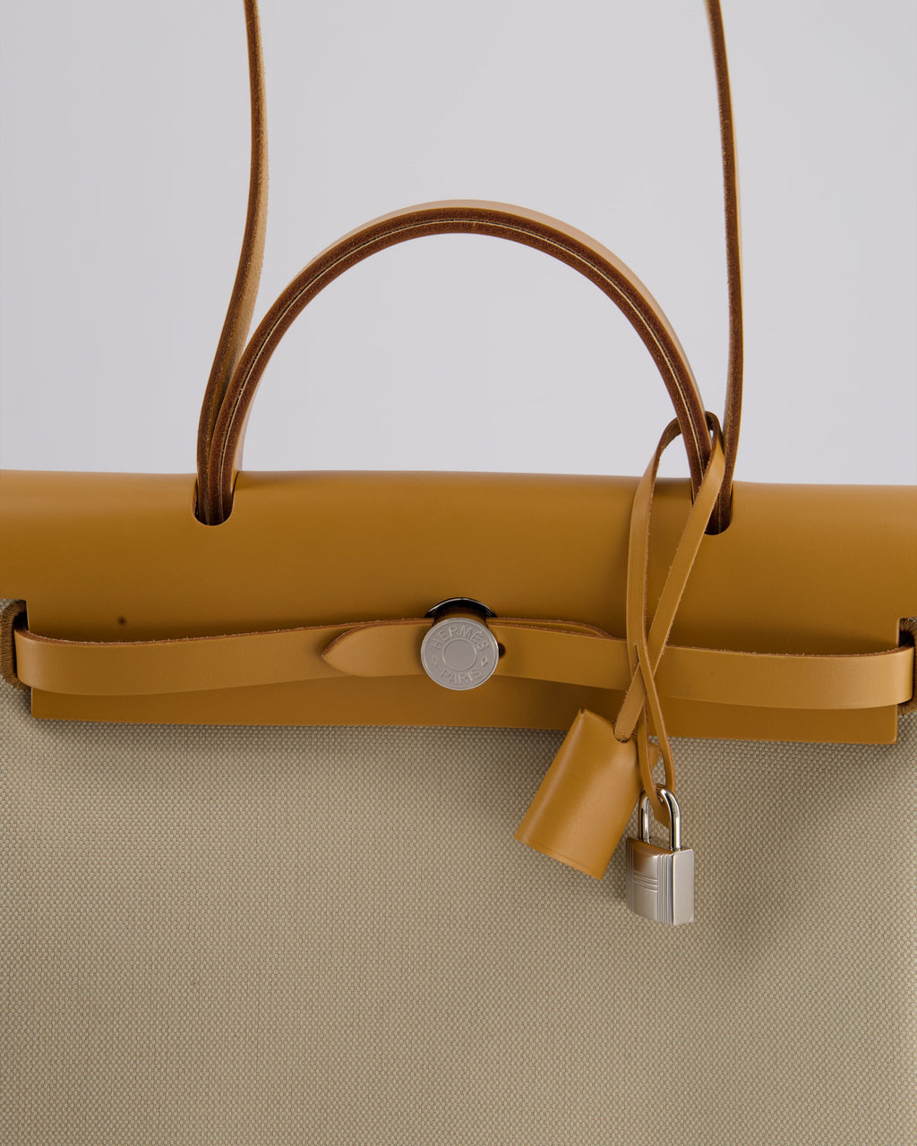 *FIRE PRICE* Hermès Herbag Zip Retourne 31 Bag in Ecru Toille H Canvas, Naturel Vache Hunter Leather with Palladium Hardware