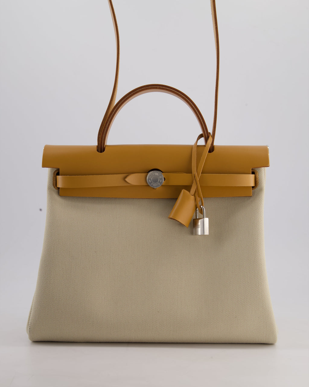 *FIRE PRICE* Hermès Herbag Zip Retourne 31 Bag in Ecru Toille H Canvas, Naturel Vache Hunter Leather with Palladium Hardware