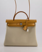 *FIRE PRICE* Hermès Herbag Zip Retourne 31 Bag in Ecru Toille H Canvas, Naturel Vache Hunter Leather with Palladium Hardware