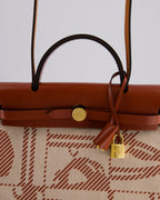 *HOT* Hermès Herbag Zip Retourne 31 Brides De Gala Bag in Rouge H & Ecru Toille H Canvas, Rouge H Vache Hunter Leather with Gold Hardware