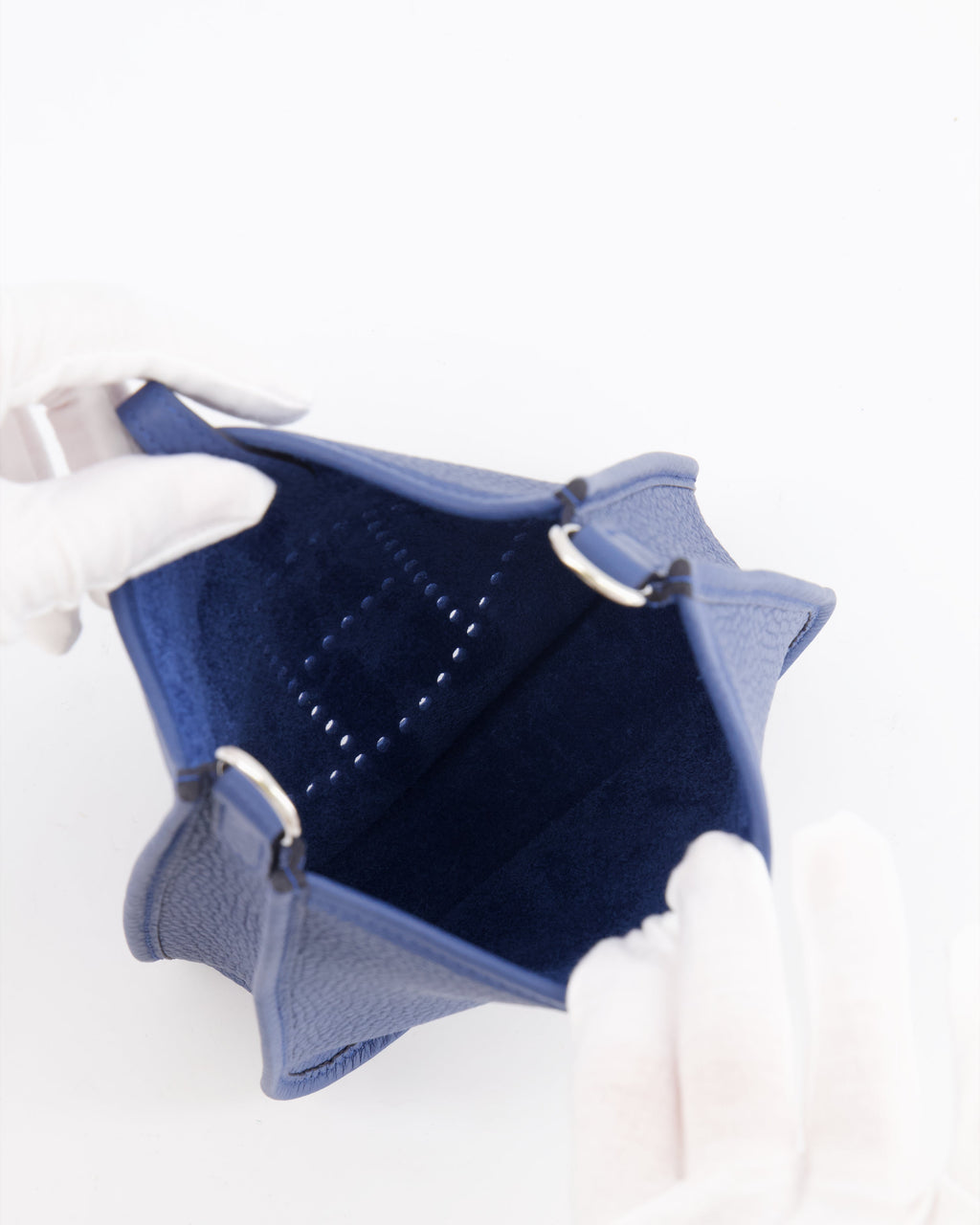 Hermès Mini Evelyne 16 Bag in Bleu de Prusse Clemence Leather with Palladium Hardware