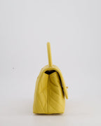 Chanel Small Mustard Yellow Coco Flap Top Handle Bag in Caviar Chevron Leather with Brushed Gold Hardware
