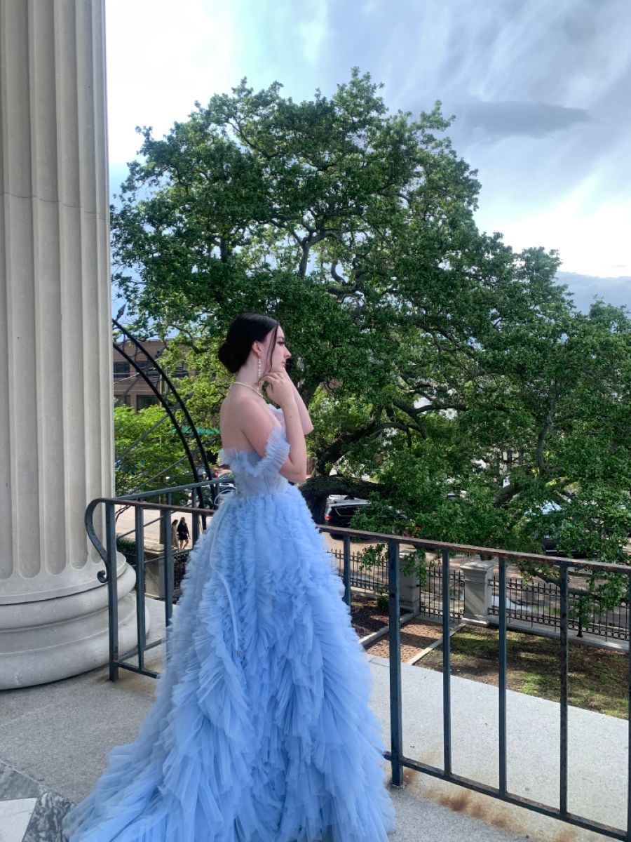 Fantasy Princess Light Blue Off-shoulder Layered Tulle Ball Gown Evening Dress cc4967