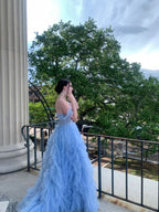 Fantasy Princess Light Blue Off-shoulder Layered Tulle Ball Gown Evening Dress cc4967