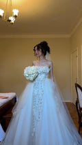 Gorgeous White Strapless 3D Floral Tulle Ball Gown Wedding Dress cc5018