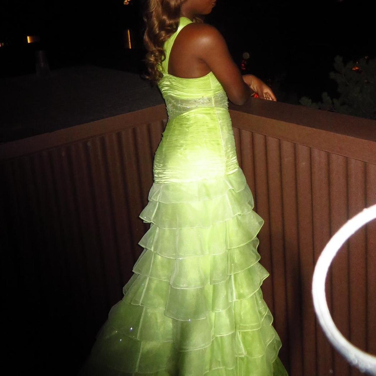 Chic Halter Lemon Green Beaded Tulle Ruffles Layered Slit Long Party Dress Mermaid Evening Gown