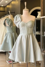Fashion Bow One Shoulder White Sweetheart Neck Short Graduation Homecoming Dress Birthday Outfits Y9818