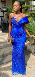 Exquisite blue dinner wedding reception, prom evening dress gown for women,gown for ladies Y6524