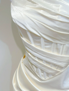 Charming Ivory White Satin Pleated Mermaid Long Bridesmaid Dress SP427