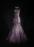 Charming Spaghetti Straps Satin Sequin Beaded Mermaid Evening Dress Purple Long Party Dress Prom Gown