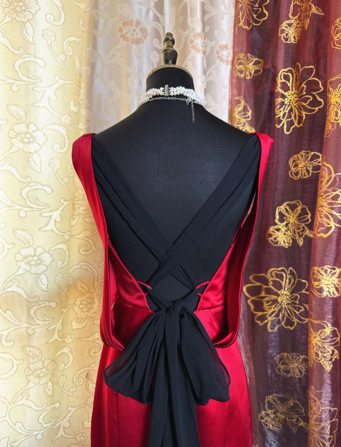 Classy Burgundy V Neck Satin Pleated Mermaid Party Dress Backless Long Birthday Prom Dress SP1949
