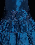 Vintage Spaghetti Straps Blue Satin Pleated Layered A Line Short Homecoming Dress Birthday Outfits SP437