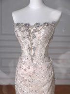 Sparkly Strapless Tulle Sequins Mermaid Prom Dress Long Evening Dress Y8616