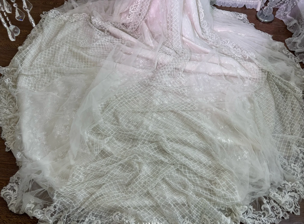 Beautiful White Off The Shoulder Tulle Lace Beaded Mermaid Long Wedding Dress SP1462