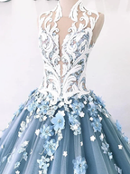 Vintage Ball Gown Prom Dress Tulle High Neck Customed Prom Dress