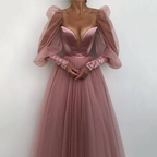 A line Evening Dress Simple Evening Gown Long Sleeves Prom Dress