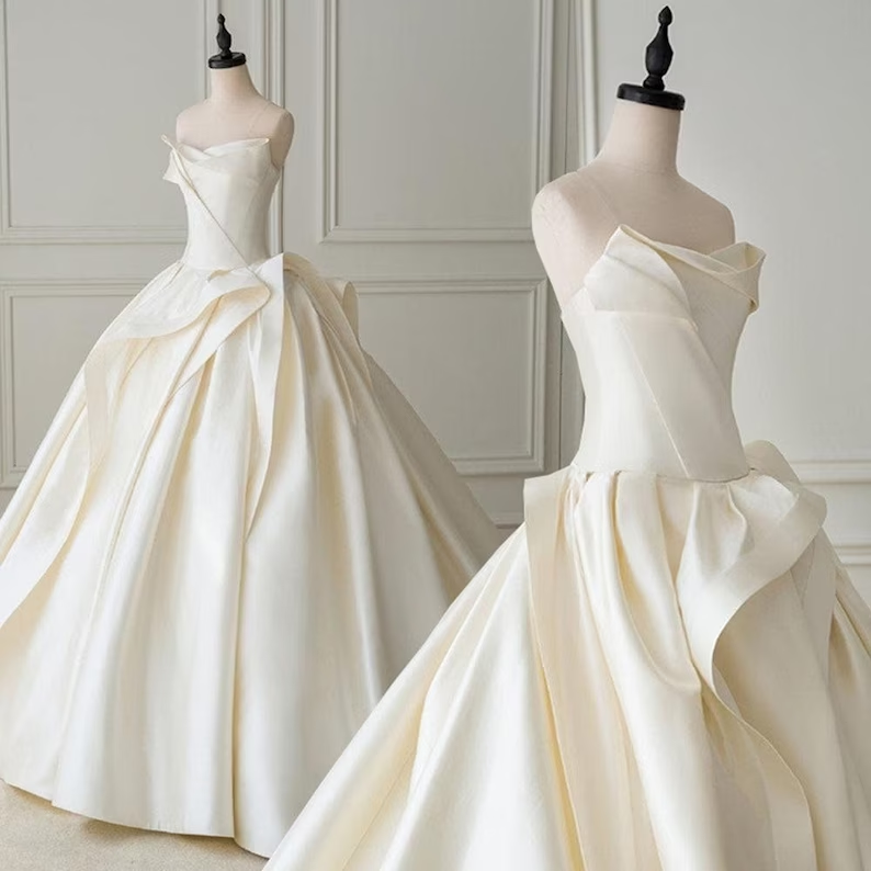 Ivory Wedding Dress Satin Wedding Dress Ball Gown Wedding Dresses