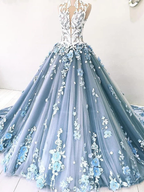 Vintage Ball Gown Prom Dress Tulle High Neck Customed Prom Dress