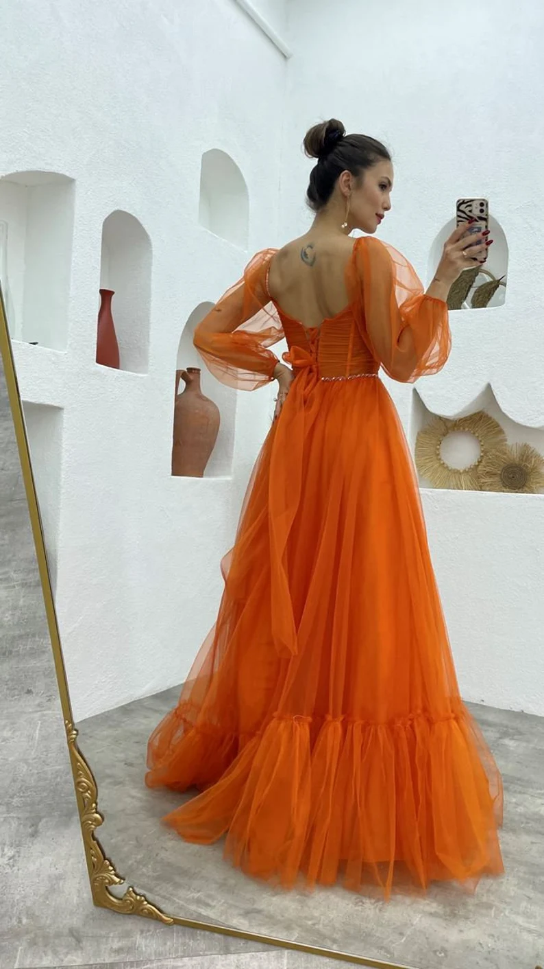 Prom dress fairy corset burnt orange prom dress photoshoot dress prom ball gown