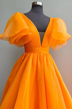 Short Sleeves Orange Long Prom Dresses, Orange Long Formal Evening Dresses   cg24855