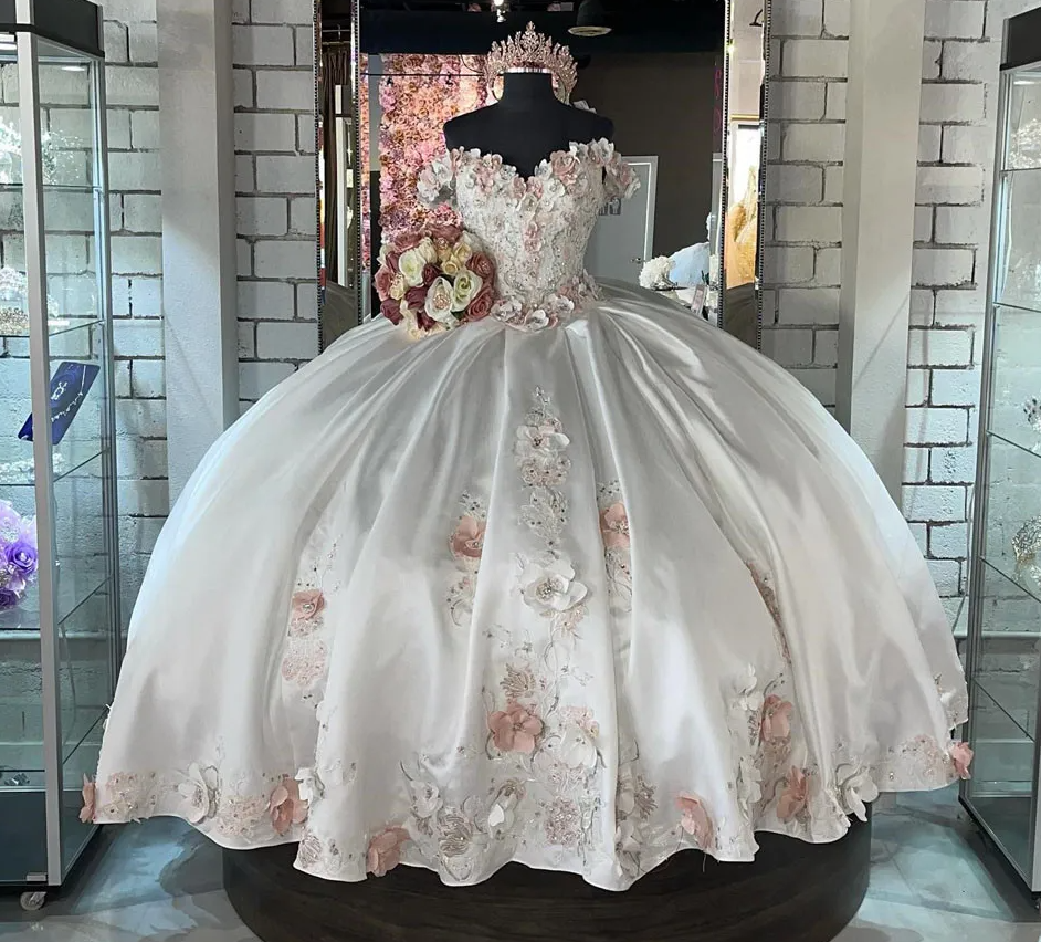 Quinceanera Dress Ball Gown 3D Flowers Appliques Lace Corset Sweet 15 16 Graduation vestidos de 15 anos