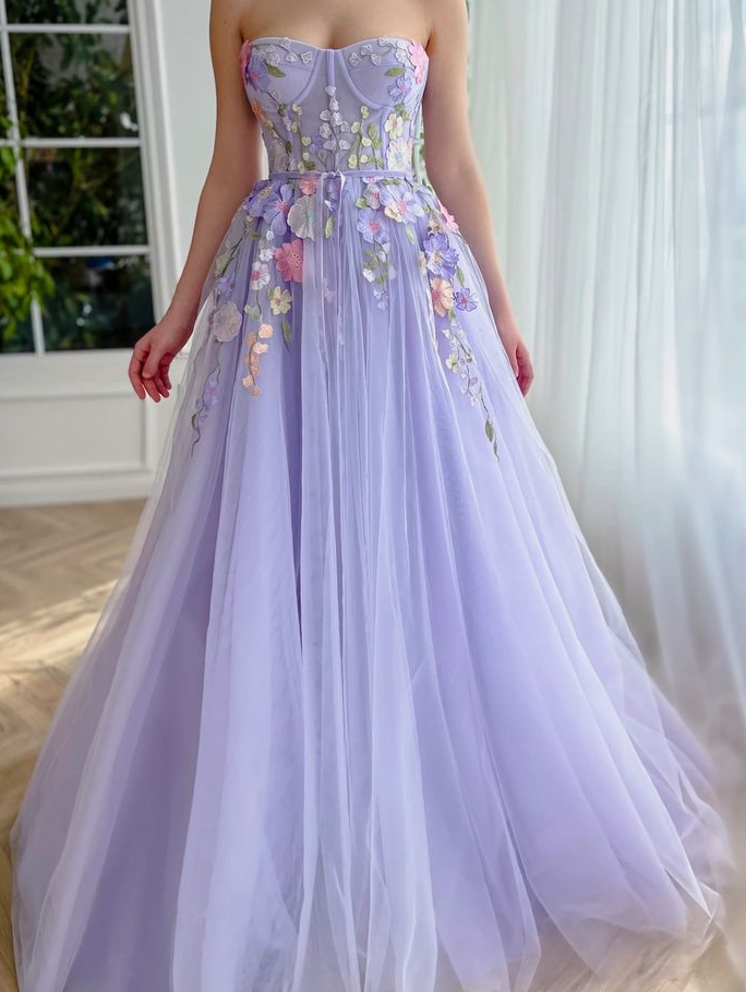 Lavender Floral Gown long prom dresses evening dresses party dresses formal dress